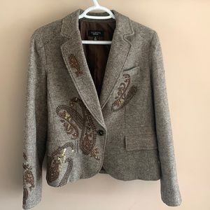 Talbots Brown Paisley Embellished Blazer